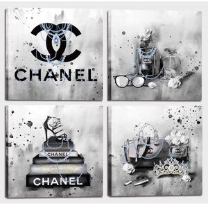 🖤 Designer Inspired 4-Piece Canvas Wall Art Set – 10x10 Each 🖤